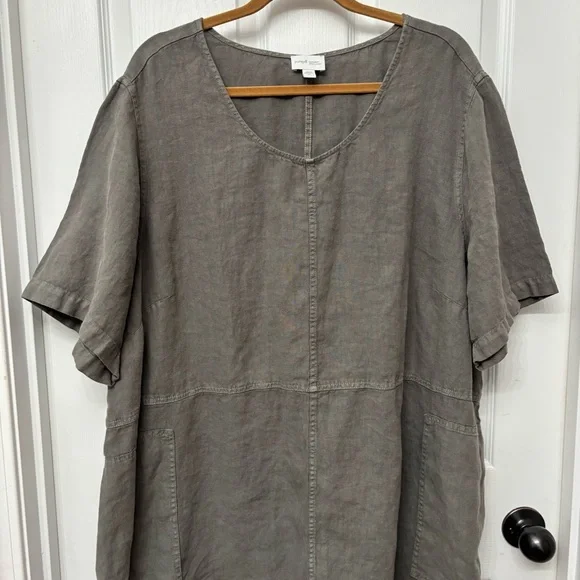 Gray Linen Shift Dress | Pure Jill 4X - Picture 3 of 11